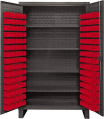 Durham - 4 Shelf 120 Bin Storage Cabinet - Steel, 48" Wide x 24" Deep x 78" High, Red - Apex Tool & Supply
