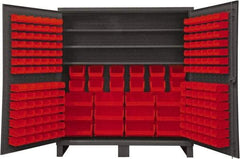 Durham - 3 Shelf 192 Bin Storage Cabinet - Steel, 72" Wide x 24" Deep x 78" High, Red - Apex Tool & Supply