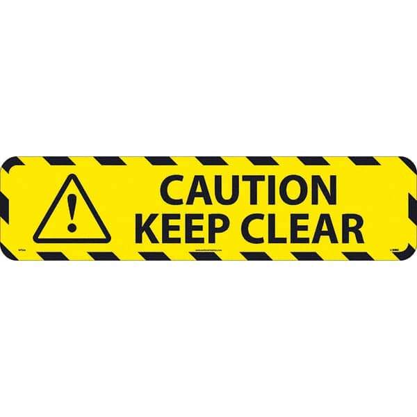NMC - Caution Keep Clear, Anti-Skid Pressure-Sensitive Vinyl Floor Sign - Rectangle, Black on Yellow, Adhesive Backed, For Restroom, Janitorial & Housekeeping - Apex Tool & Supply