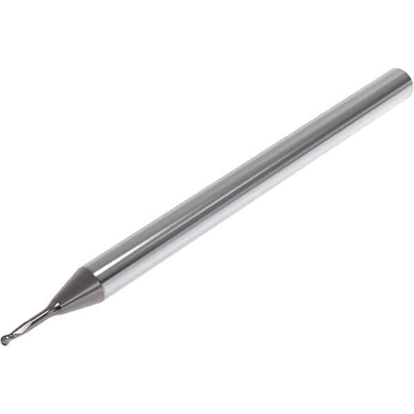 Seco - 0.6mm Diam, 0.6mm LOC, 2 Flute Solid Carbide Ball End Mill - Diamond Finish, Single End, 40mm OAL, 4mm Shank Diam, Spiral Flute - Apex Tool & Supply