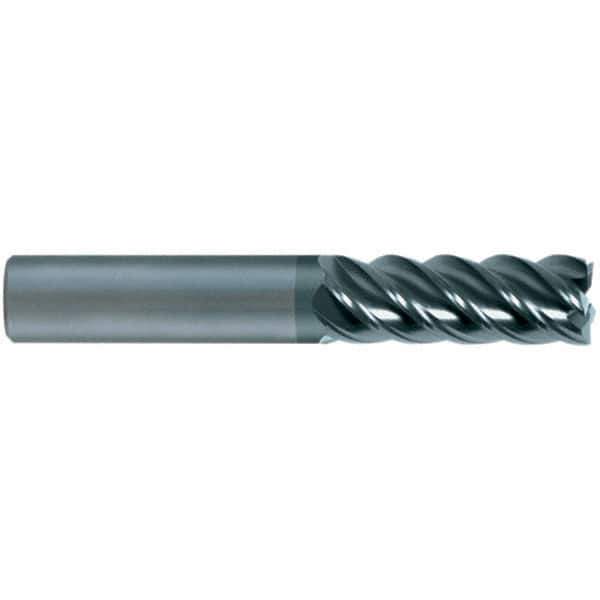 SGS - 12mm, 5 Flute, Single End, Solid Carbide, 0.0197" Corner Radius End Mill - 75mm OAL, 45° Helix, 25mm LOC, Right Hand Cut - Apex Tool & Supply