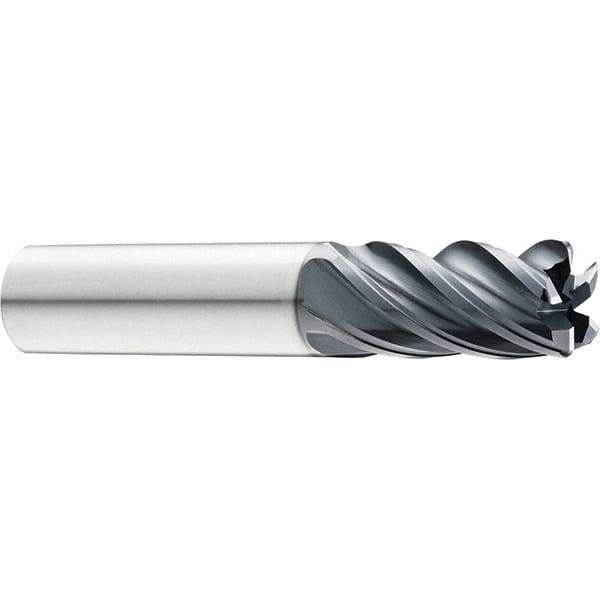SGS - 5/8", 5 Flute, Single End, Solid Carbide, 0.12" Corner Radius End Mill - 3-1/2" OAL, 37° Helix, 5/8" LOC, Right Hand Cut - Apex Tool & Supply