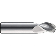 SGS - 16mm Diam, 48mm LOC, 3 Flute Solid Carbide Ball End Mill - TiB2 Finish, Single End, 150mm OAL, 16mm Shank Diam, Spiral Flute - Apex Tool & Supply
