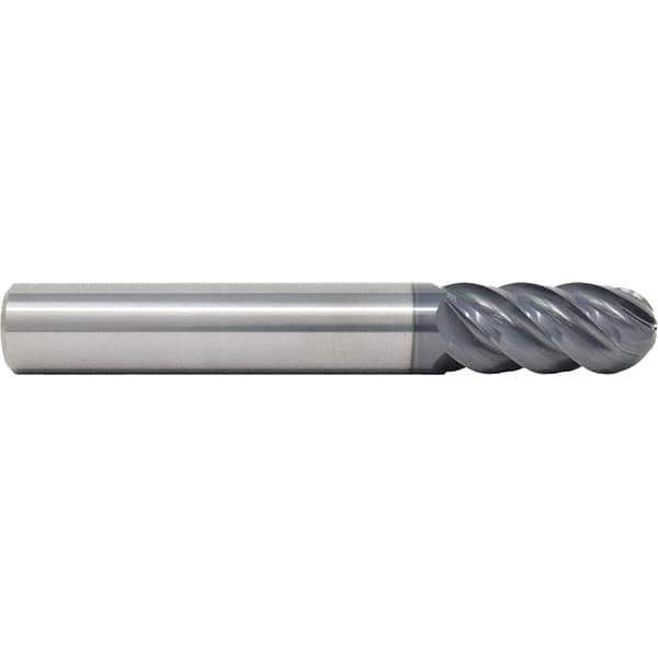 SGS - 12mm Diam, 26mm LOC, 5 Flute Solid Carbide Ball End Mill - AlTiN Finish, Single End, 83mm OAL, 12mm Shank Diam, Spiral Flute - Apex Tool & Supply