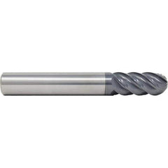 SGS - 20mm Diam, 38mm LOC, 5 Flute Solid Carbide Ball End Mill - AlTiN Finish, Single End, 104mm OAL, 20mm Shank Diam, Spiral Flute - Apex Tool & Supply