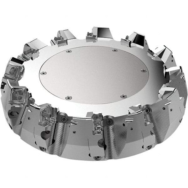 Seco - 9.84" Cut Diam, 2.36" Arbor Hole, 11mm Max Depth of Cut, 71° Indexable Chamfer & Angle Face Mill - 11 Inserts, Right Hand Cut, 11 Flutes, Through Coolant, Series R220.56 - Apex Tool & Supply