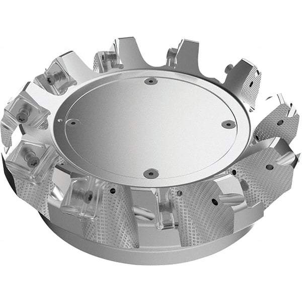 Seco - 4.92" Cut Diam, 1-1/2" Arbor Hole, 9mm Max Depth of Cut, 48° Indexable Chamfer & Angle Face Mill - 8 Inserts, Right Hand Cut, 8 Flutes, Through Coolant, Series R220.54 - Apex Tool & Supply