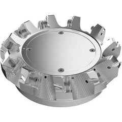 Seco - 4.92" Cut Diam, 1-1/2" Arbor Hole, 9mm Max Depth of Cut, 48° Indexable Chamfer & Angle Face Mill - 8 Inserts, Right Hand Cut, 8 Flutes, Through Coolant, Series R220.54 - Apex Tool & Supply
