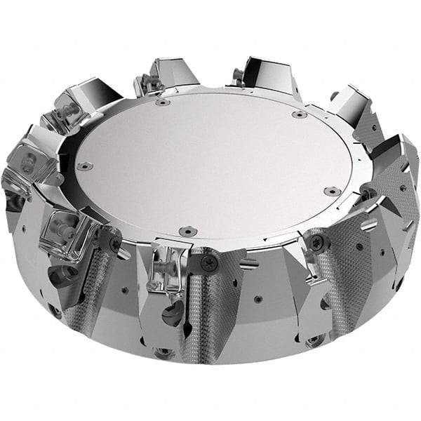 Seco - 200mm Cut Diam, 60mm Arbor Hole, 9mm Max Depth of Cut, 48° Indexable Chamfer & Angle Face Mill - 9 Inserts, 80 Insert, Right Hand Cut, 9 Flutes, Through Coolant, Series R220.54 - Apex Tool & Supply