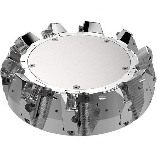 Seco - 7.87" Cut Diam, 2.36" Arbor Hole, 9mm Max Depth of Cut, 48° Indexable Chamfer & Angle Face Mill - 9 Inserts, Right Hand Cut, 9 Flutes, Through Coolant, Series R220.54 - Apex Tool & Supply