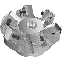 Seco - 3.15" Cut Diam, 1" Arbor Hole, 9mm Max Depth of Cut, 48° Indexable Chamfer & Angle Face Mill - 6 Inserts, Right Hand Cut, 6 Flutes, Through Coolant, Series R220.54 - Apex Tool & Supply