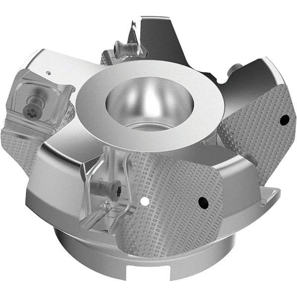 Seco - 3.94" Cut Diam, 1-1/2" Arbor Hole, 11mm Max Depth of Cut, 71° Indexable Chamfer & Angle Face Mill - 5 Inserts, Right Hand Cut, 5 Flutes, Through Coolant, Series R220.56 - Apex Tool & Supply