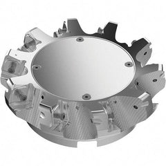 Seco - 6.3" Cut Diam, 2" Arbor Hole, 11mm Max Depth of Cut, 71° Indexable Chamfer & Angle Face Mill - 10 Inserts, Right Hand Cut, 10 Flutes, Through Coolant, Series R220.56 - Apex Tool & Supply