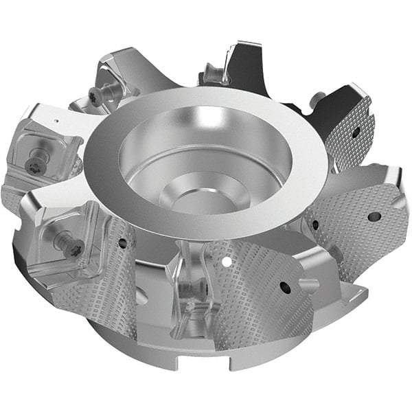 Seco - 125mm Cut Diam, 40mm Arbor Hole, 11mm Max Depth of Cut, 71° Indexable Chamfer & Angle Face Mill - 8 Inserts, 63 Insert, Right Hand Cut, 8 Flutes, Through Coolant, Series R220.56 - Apex Tool & Supply