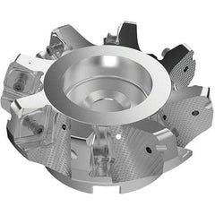 Seco - 125mm Cut Diam, 40mm Arbor Hole, 11mm Max Depth of Cut, 71° Indexable Chamfer & Angle Face Mill - 8 Inserts, 63 Insert, Right Hand Cut, 8 Flutes, Through Coolant, Series R220.56 - Apex Tool & Supply