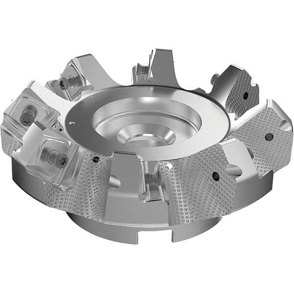 Seco - 125mm Cut Diam, 40mm Arbor Hole, 9mm Max Depth of Cut, 48° Indexable Chamfer & Angle Face Mill - 8 Inserts, 63 Insert, Right Hand Cut, 8 Flutes, Through Coolant, Series R220.54 - Apex Tool & Supply
