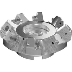 Seco - 125mm Cut Diam, 40mm Arbor Hole, 9mm Max Depth of Cut, 48° Indexable Chamfer & Angle Face Mill - 8 Inserts, 63 Insert, Right Hand Cut, 8 Flutes, Through Coolant, Series R220.54 - Apex Tool & Supply