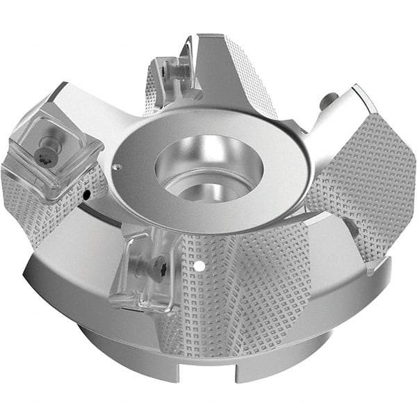 Seco - 3.94" Cut Diam, 1-1/2" Arbor Hole, 9mm Max Depth of Cut, 48° Indexable Chamfer & Angle Face Mill - 5 Inserts, Right Hand Cut, 5 Flutes, Through Coolant, Series R220.54 - Apex Tool & Supply