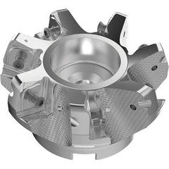 Seco - 100mm Cut Diam, 32mm Arbor Hole, 11mm Max Depth of Cut, 71° Indexable Chamfer & Angle Face Mill - 7 Inserts, 63 Insert, Right Hand Cut, 7 Flutes, Through Coolant, Series R220.56 - Apex Tool & Supply
