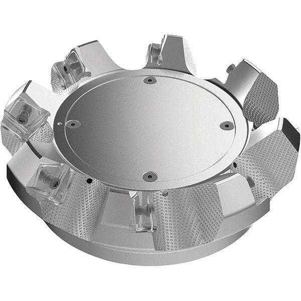 Seco - 6.3" Cut Diam, 2" Arbor Hole, 9mm Max Depth of Cut, 48° Indexable Chamfer & Angle Face Mill - 8 Inserts, Right Hand Cut, 8 Flutes, Through Coolant, Series R220.54 - Apex Tool & Supply