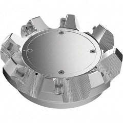 Seco - 6.3" Cut Diam, 2" Arbor Hole, 9mm Max Depth of Cut, 48° Indexable Chamfer & Angle Face Mill - 8 Inserts, Right Hand Cut, 8 Flutes, Through Coolant, Series R220.54 - Apex Tool & Supply
