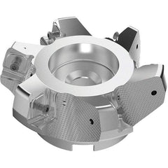 Seco - 100mm Cut Diam, 32mm Arbor Hole, 11mm Max Depth of Cut, 71° Indexable Chamfer & Angle Face Mill - 5 Inserts, 63 Insert, Right Hand Cut, 5 Flutes, Through Coolant, Series R220.56 - Apex Tool & Supply