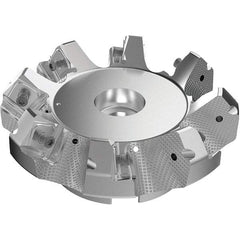 Seco - 6.3" Cut Diam, 2" Arbor Hole, 9mm Max Depth of Cut, 48° Indexable Chamfer & Angle Face Mill - 11 Inserts, Right Hand Cut, 11 Flutes, Through Coolant, Series R220.54 - Apex Tool & Supply
