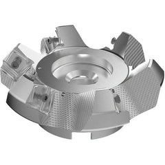 Seco - 125mm Cut Diam, 40mm Arbor Hole, 9mm Max Depth of Cut, 48° Indexable Chamfer & Angle Face Mill - 6 Inserts, 63 Insert, Right Hand Cut, 6 Flutes, Through Coolant, Series R220.54 - Apex Tool & Supply