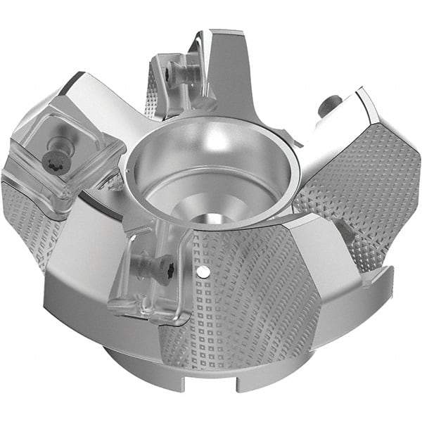 Seco - 80mm Cut Diam, 27mm Arbor Hole, 9mm Max Depth of Cut, 48° Indexable Chamfer & Angle Face Mill - 5 Inserts, 63 Insert, Right Hand Cut, 5 Flutes, Through Coolant, Series R220.54 - Apex Tool & Supply