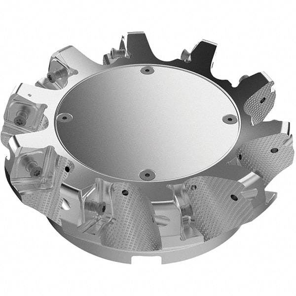 Seco - 160mm Cut Diam, 40mm Arbor Hole, 11mm Max Depth of Cut, 71° Indexable Chamfer & Angle Face Mill - 10 Inserts, 63 Insert, Right Hand Cut, 10 Flutes, Through Coolant, Series R220.56 - Apex Tool & Supply