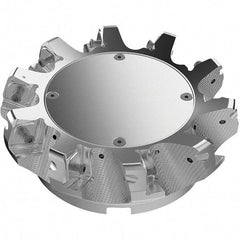 Seco - 160mm Cut Diam, 40mm Arbor Hole, 11mm Max Depth of Cut, 71° Indexable Chamfer & Angle Face Mill - 10 Inserts, 63 Insert, Right Hand Cut, 10 Flutes, Through Coolant, Series R220.56 - Apex Tool & Supply