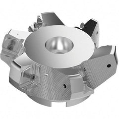 Seco - 4.92" Cut Diam, 1-1/2" Arbor Hole, 11mm Max Depth of Cut, 71° Indexable Chamfer & Angle Face Mill - 6 Inserts, Right Hand Cut, 6 Flutes, Through Coolant, Series R220.56 - Apex Tool & Supply