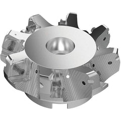 Seco - 4.92" Cut Diam, 1-1/2" Arbor Hole, 11mm Max Depth of Cut, 71° Indexable Chamfer & Angle Face Mill - 8 Inserts, Right Hand Cut, 8 Flutes, Through Coolant, Series R220.56 - Apex Tool & Supply