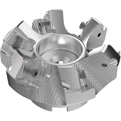 Seco - 80mm Cut Diam, 27mm Arbor Hole, 9mm Max Depth of Cut, 48° Indexable Chamfer & Angle Face Mill - 6 Inserts, 63 Insert, Right Hand Cut, 6 Flutes, Through Coolant, Series R220.54 - Apex Tool & Supply