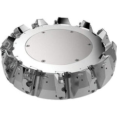 Seco - 9.84" Cut Diam, 2.36" Arbor Hole, 9mm Max Depth of Cut, 48° Indexable Chamfer & Angle Face Mill - 11 Inserts, Right Hand Cut, 11 Flutes, Through Coolant, Series R220.54 - Apex Tool & Supply