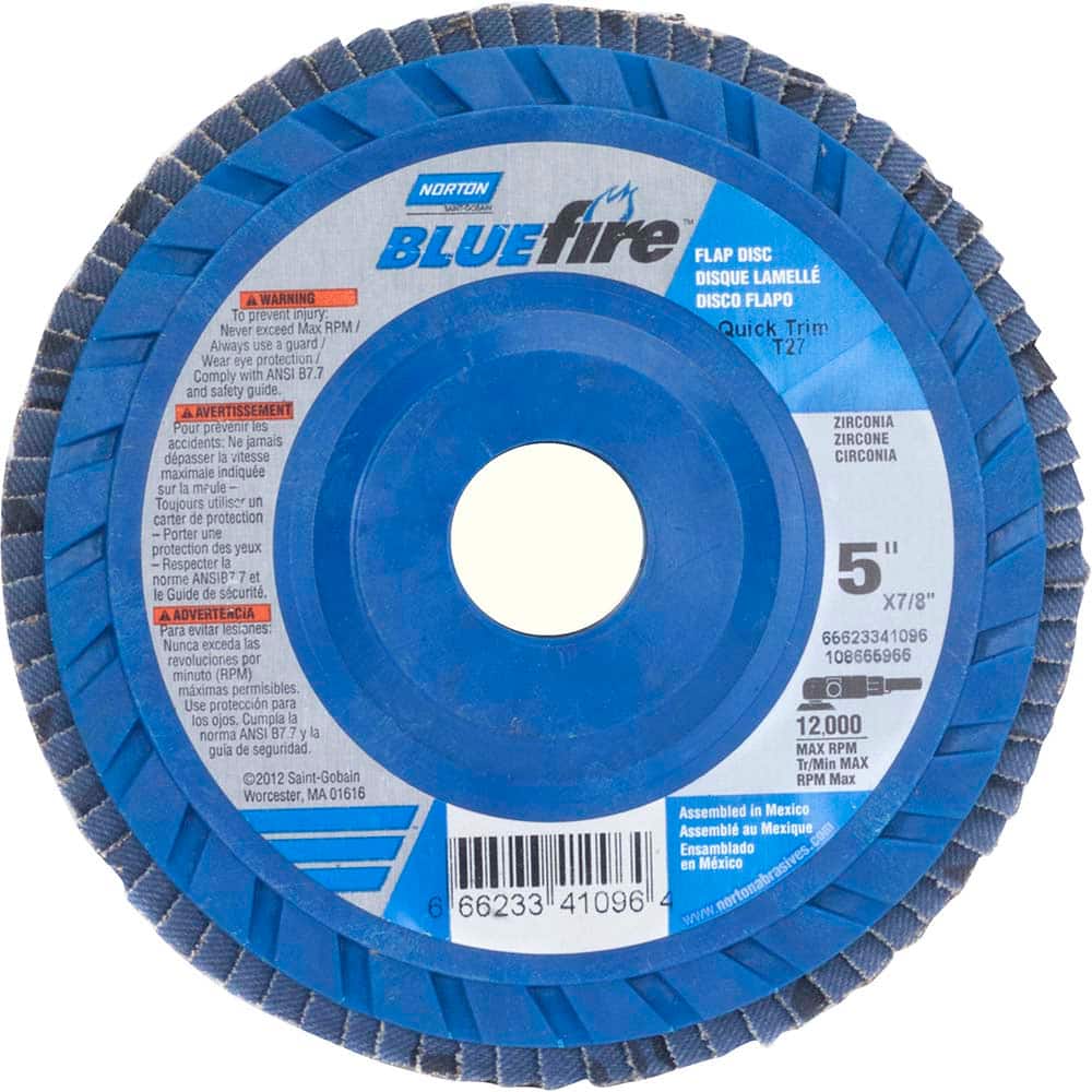 Norton - 5" 80 Grit 7/8" Center Hole Type 27 Zirconia Alumina Flap Disc - Apex Tool & Supply