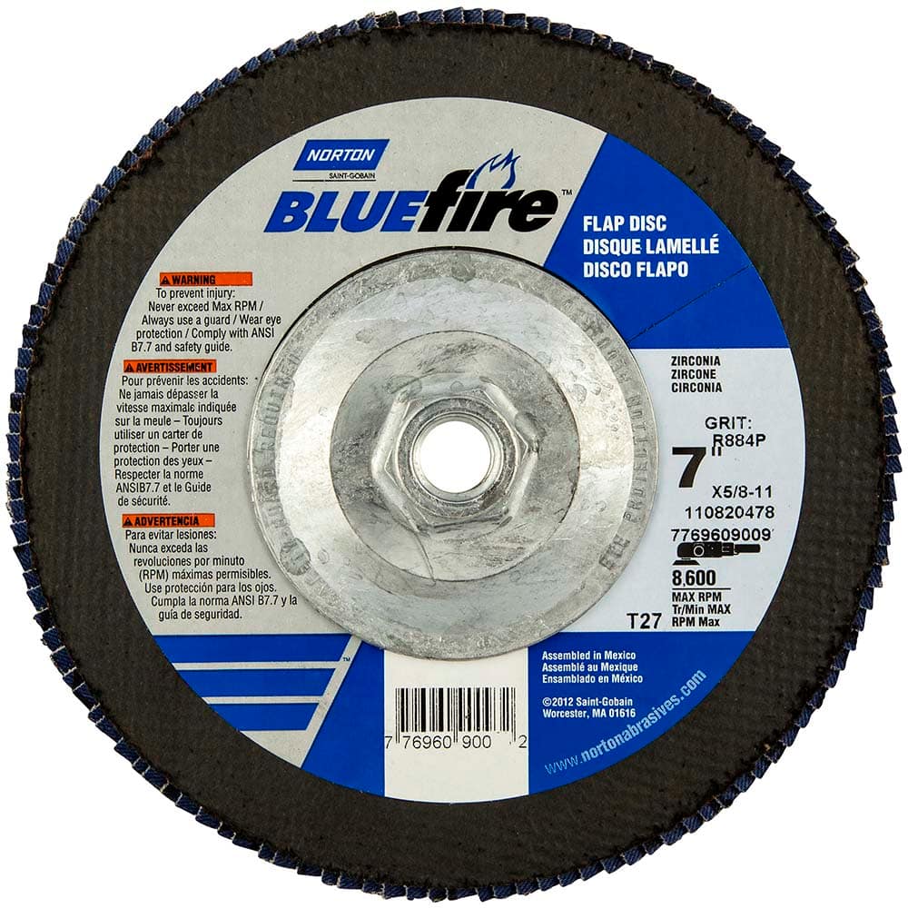 Norton - 7" 80 Grit 5/8-11 Center Hole Type 27 Zirconia Alumina Flap Disc - Apex Tool & Supply