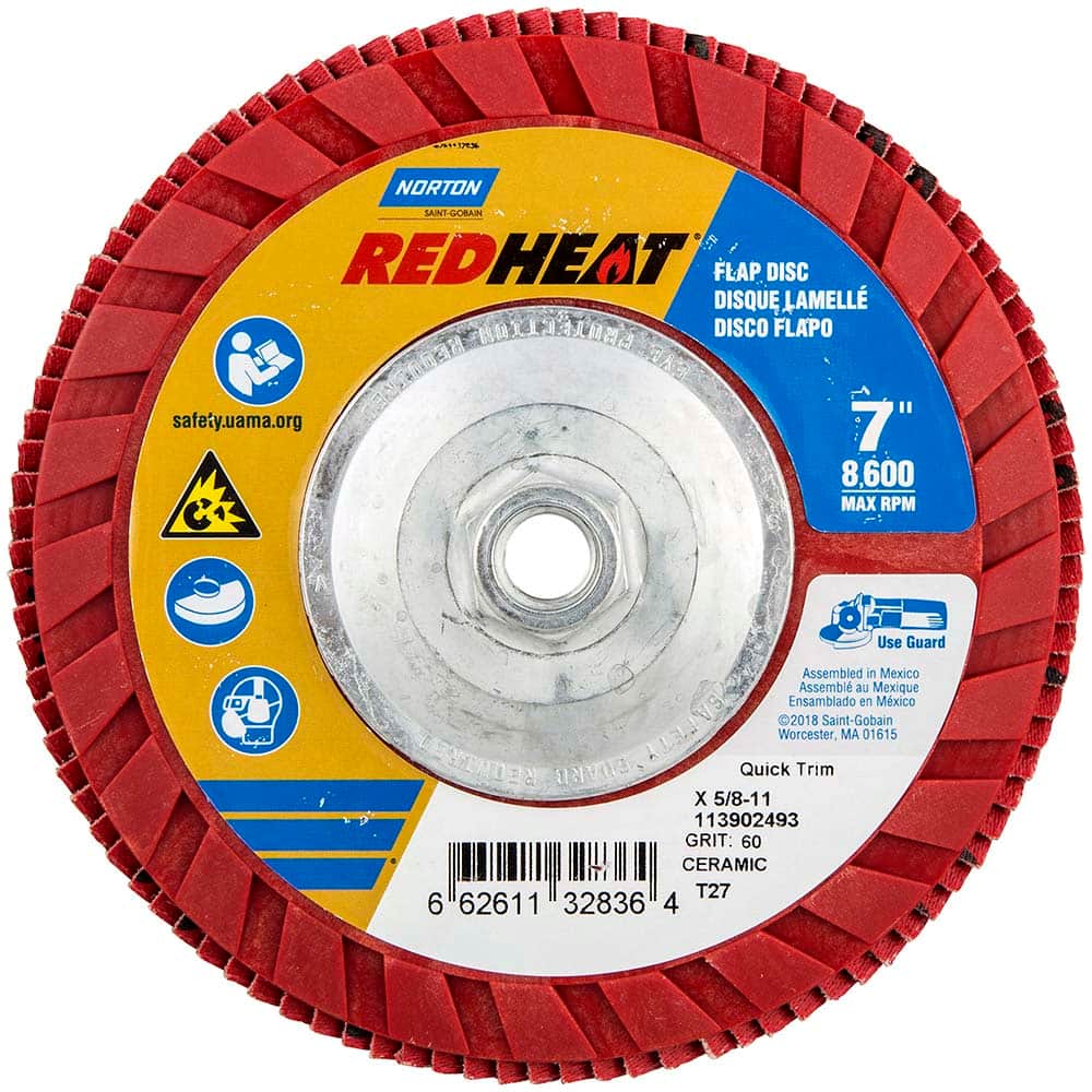 Norton - 7" 60 Grit 5/8-11 Center Hole Type 27 Ceramic Alumina Flap Disc - Apex Tool & Supply