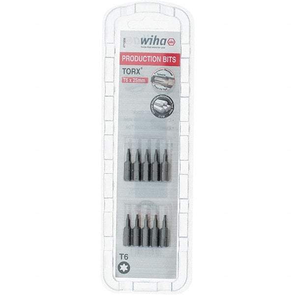 Wiha - 1/4" Drive T6 Torx Screwdriver Bit - 1" OAL, Insert Bit - Apex Tool & Supply