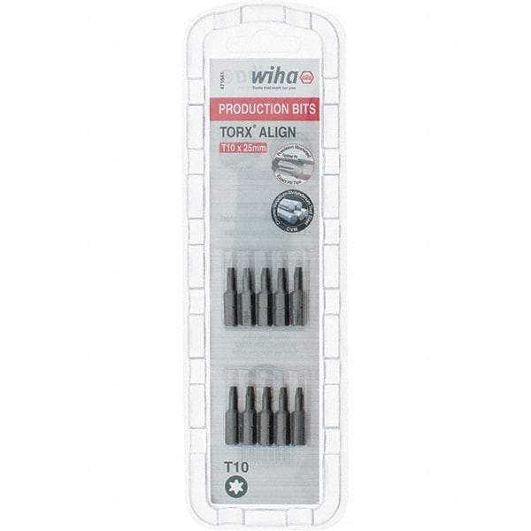 Wiha - 1/4" Drive T10 Torx Screwdriver Bit - 1" OAL, Insert Bit - Apex Tool & Supply