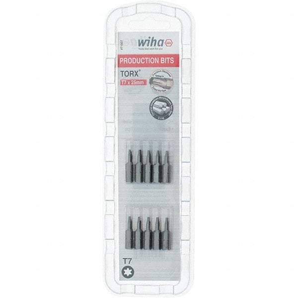 Wiha - 1/4" Drive T7 Torx Screwdriver Bit - 1" OAL, Insert Bit - Apex Tool & Supply