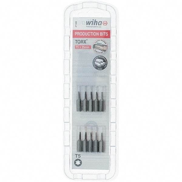 Wiha - 1/4" Drive T5 Torx Screwdriver Bit - 1" OAL, Insert Bit - Apex Tool & Supply