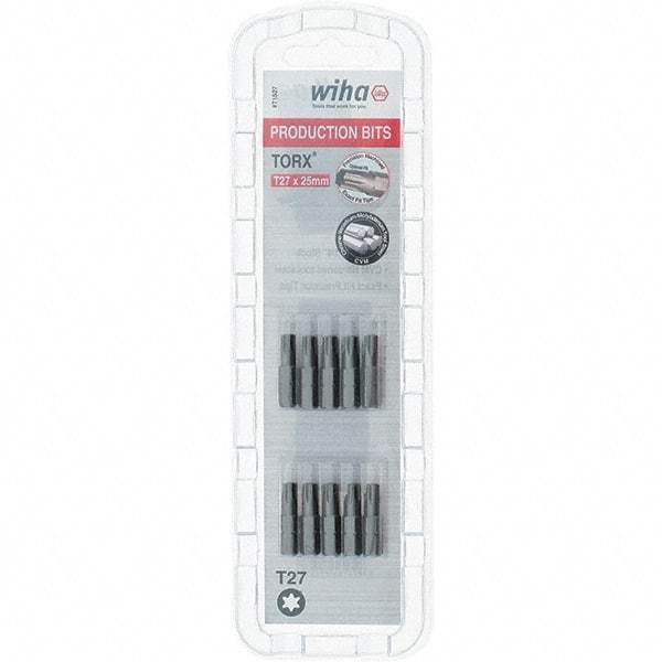 Wiha - 1/4" Drive T27 Torx Screwdriver Bit - 1" OAL, Insert Bit - Apex Tool & Supply