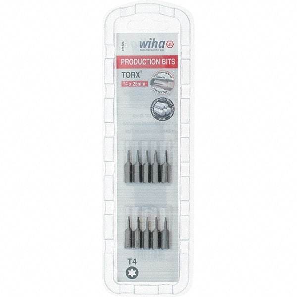 Wiha - 1/4" Drive T4 Torx Screwdriver Bit - 1" OAL, Insert Bit - Apex Tool & Supply