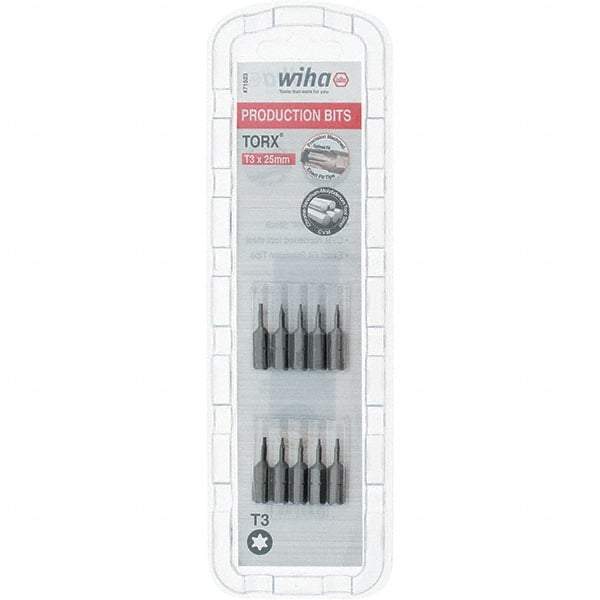 Wiha - 1/4" Drive T3 Torx Screwdriver Bit - 1" OAL, Insert Bit - Apex Tool & Supply