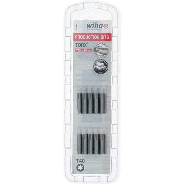 Wiha - 1/4" Drive T40 Torx Screwdriver Bit - 1" OAL, Insert Bit - Apex Tool & Supply