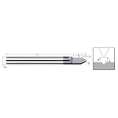 Engraving Cutters - 0.1250″ (1/8″) Shank Diameter × 0.0025″ Radius × 60° included Carbide Radius Engraver, 1 Flute, Amorphous Diamond Coated