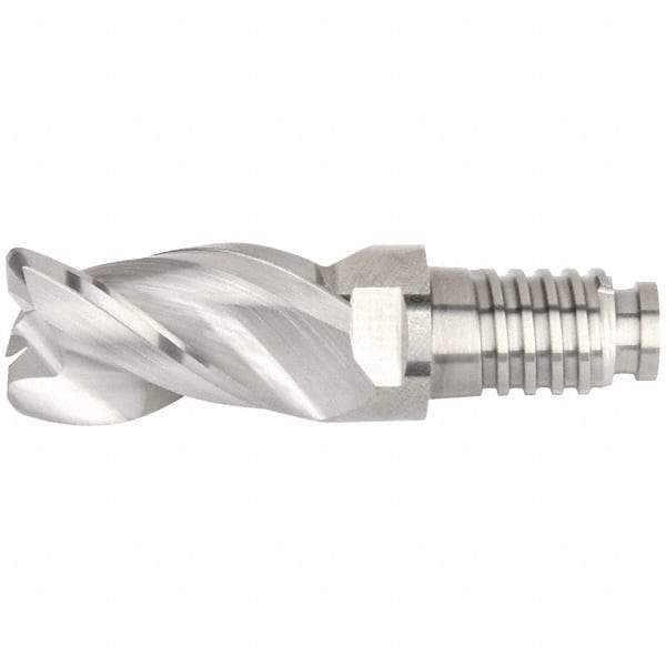 Kennametal - 16" Diam, 24mm LOC, 3 Flute 4mm Corner Radius End Mill Head - Solid Carbide, Uncoated, Duo-Lock 16 Connection, Spiral Flute, 38° Helix, Centercutting - Apex Tool & Supply
