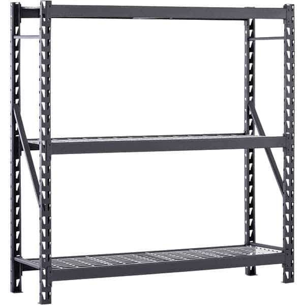 Edsal - 3 Shelf Starter Unit Wire Deck Open Steel Shelving - 4,500 Lb Capacity, 77" Wide x 72" High x 24" Deep, Black - Apex Tool & Supply