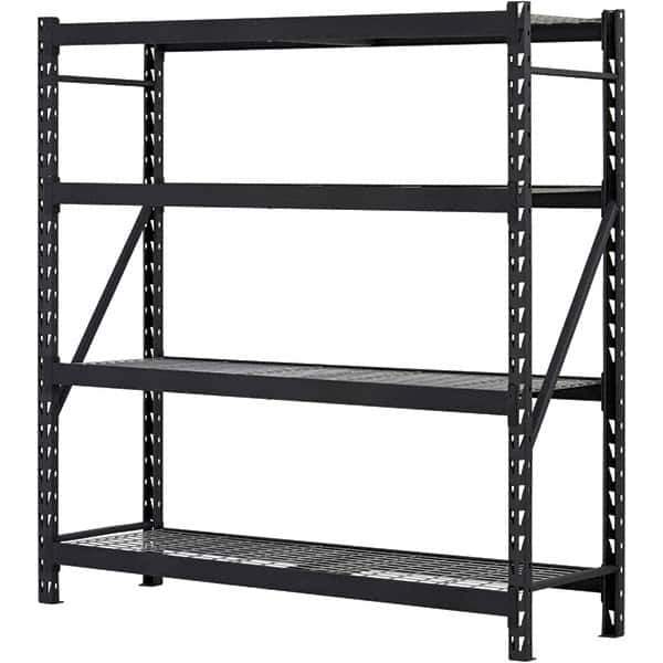 Edsal - 4 Shelf Starter Unit Wire Deck Open Steel Shelving - 6,000 Lb Capacity, 77" Wide x 78" High x 24" Deep, Black - Apex Tool & Supply